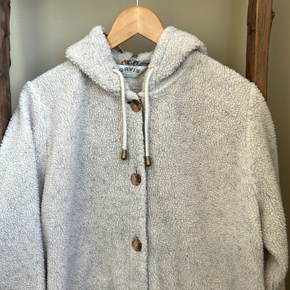 Orvis Teddy Bear Sherpa Tapestry Trim Cream Shacket Jacket Womens size Medium - Picture 2 of 12